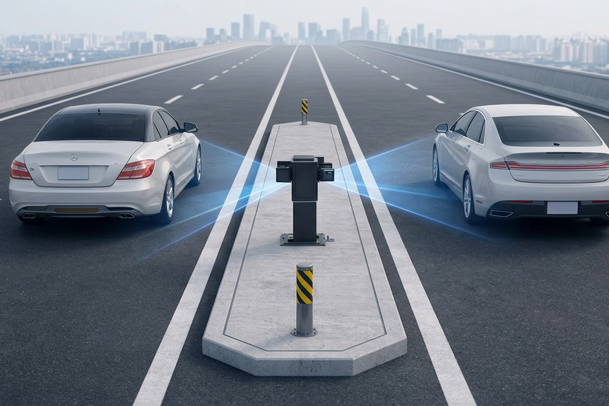 Two-lane CYSEN vehicle detection unit monitoring cars in adjacent lanes